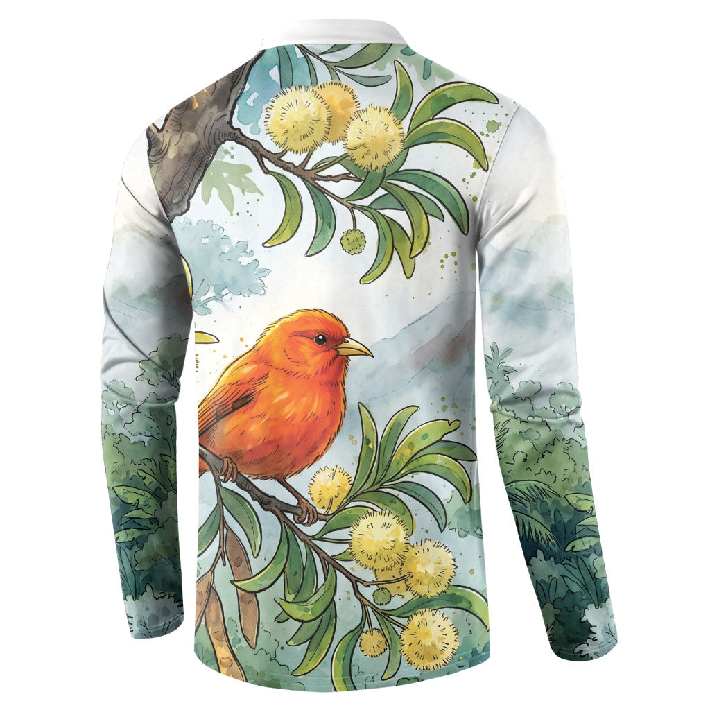 Aloha Hawaii Akepa Koa Tree Watercolor Button Sweatshirt