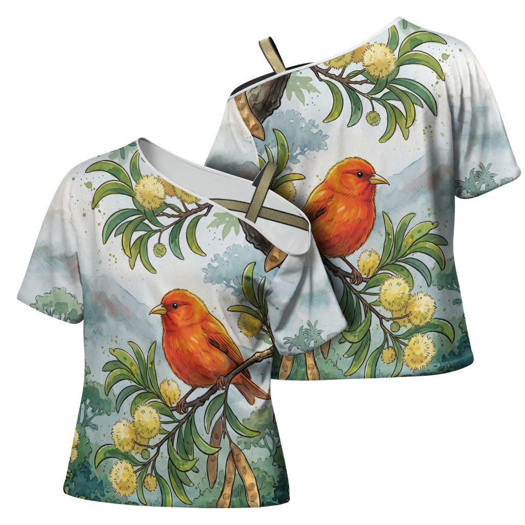 Aloha Hawaii Akepa Koa Tree Watercolor Cross Shoulder Shirt LT14 - Polynesian Pride
