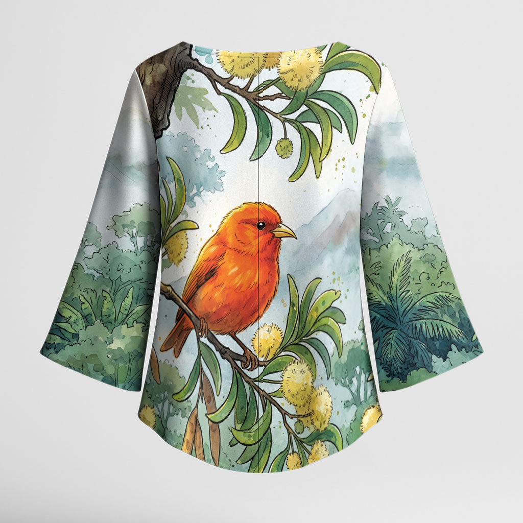 Aloha Hawaii Akepa Koa Tree Watercolor Kimono Sleeve Blouse LT14 - Polynesian Pride