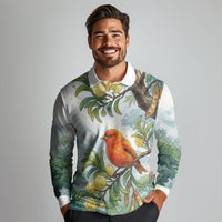 Aloha Hawaii Akepa Koa Tree Watercolor Long Sleeve Polo Shirt