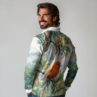 Aloha Hawaii Akepa Koa Tree Watercolor Long Sleeve Polo Shirt