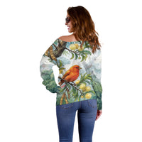 Aloha Hawaii Akepa Koa Tree Watercolor Off Shoulder Sweater