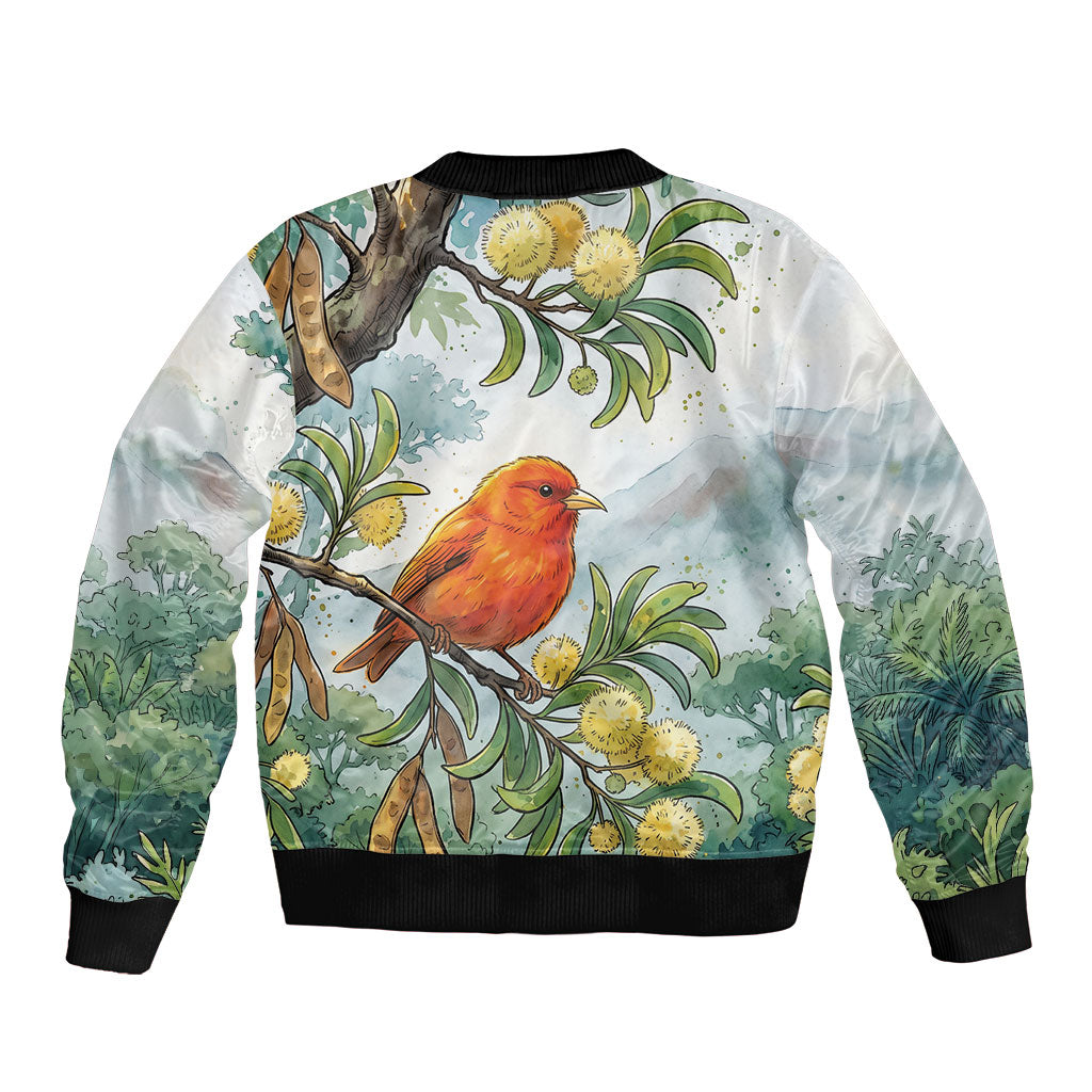 Aloha Hawaii Akepa Koa Tree Watercolor Sleeve Zip Bomber Jacket LT14 - Polynesian Pride