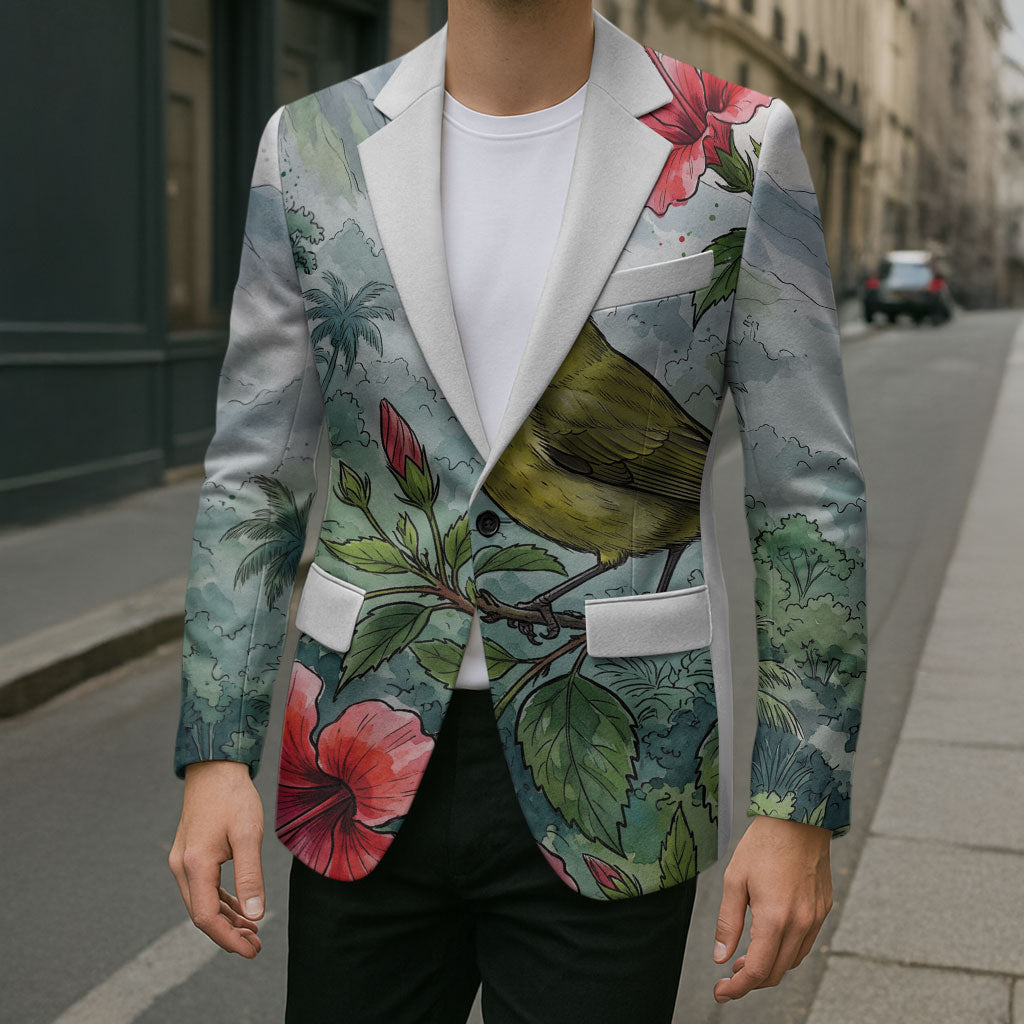 Aloha Hawaii Maui Parrotbill Hibiscus Watercolor Blazer LT14 - Polynesian Pride