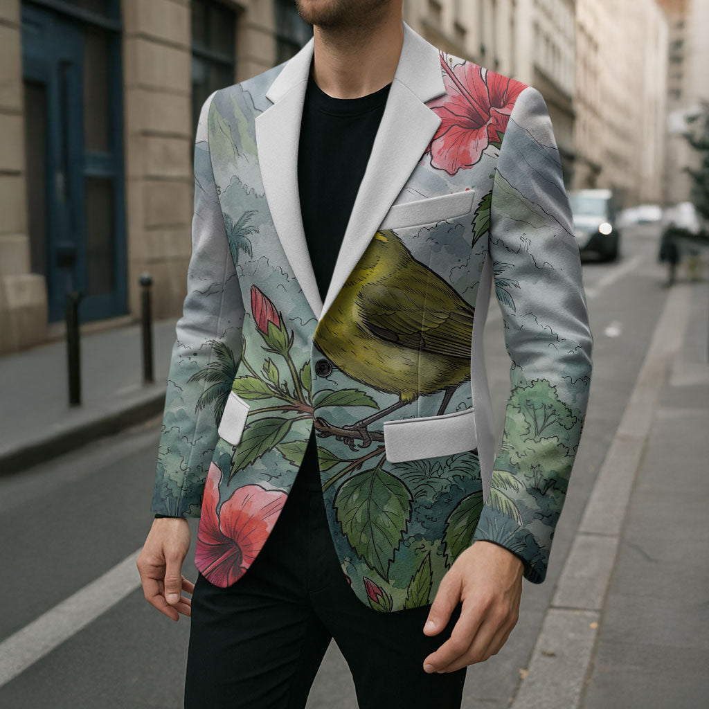 Aloha Hawaii Maui Parrotbill Hibiscus Watercolor Blazer LT14 - Polynesian Pride