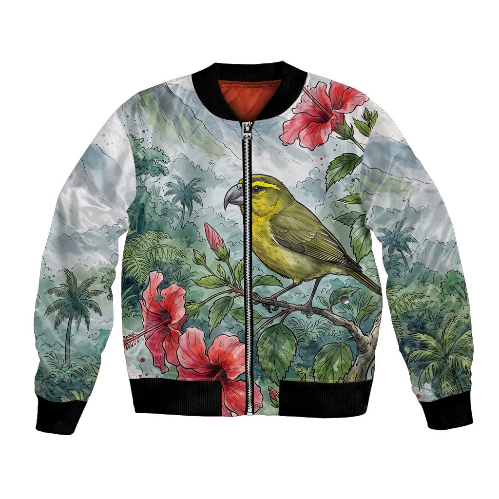 Aloha Hawaii Maui Parrotbill Hibiscus Watercolor Bomber Jacket