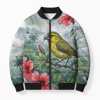 Aloha Hawaii Maui Parrotbill Hibiscus Watercolor Bomber Puffer Jacket LT14 Unisex Watercolor - Polynesian Pride