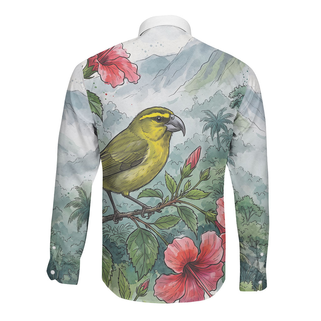 Aloha Hawaii Maui Parrotbill Hibiscus Watercolor Long Sleeve Button Shirt LT14 - Polynesian Pride