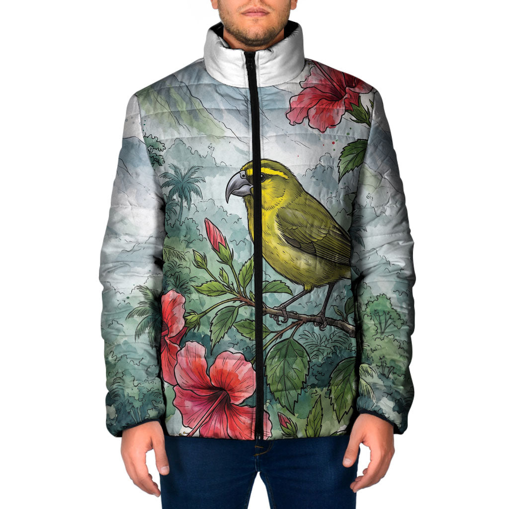 Aloha Hawaii Maui Parrotbill Hibiscus Watercolor Padded Jacket LT14 Men Watercolor - Polynesian Pride