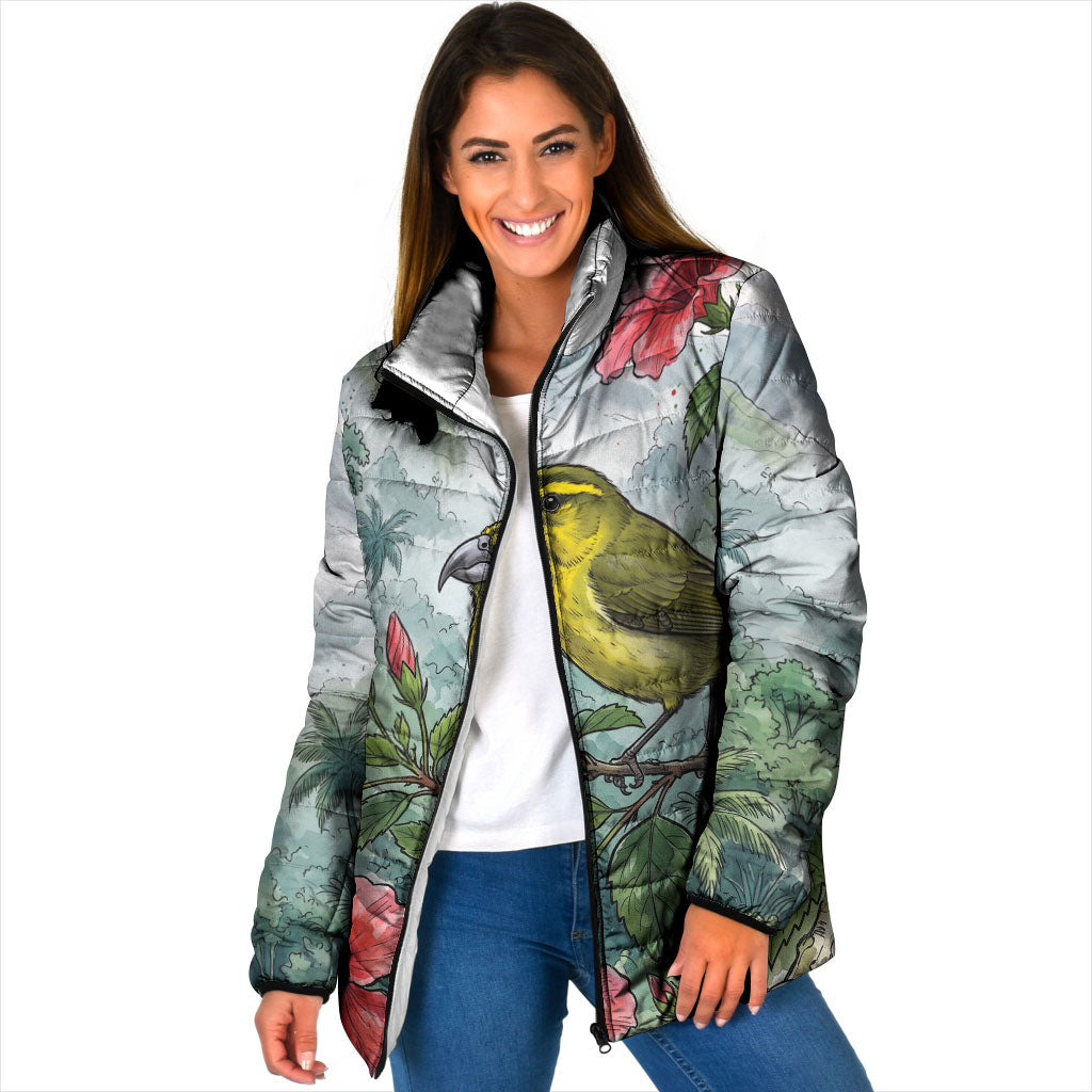 Aloha Hawaii Maui Parrotbill Hibiscus Watercolor Padded Jacket LT14 Women Watercolor - Polynesian Pride