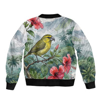 Aloha Hawaii Maui Parrotbill Hibiscus Watercolor Sleeve Zip Bomber Jacket LT14 - Polynesian Pride