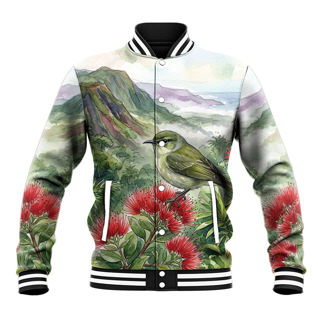 Aloha Hawaii Creeper Ohia Lehua Watercolor Baseball Jacket LT14 Unisex Watercolor - Polynesian Pride