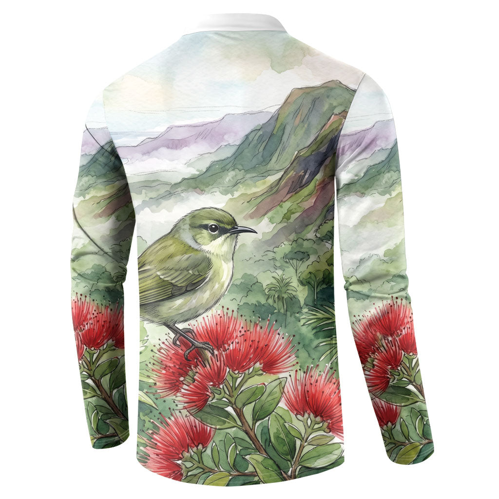 Aloha Hawaii Creeper Ohia Lehua Watercolor Button Sweatshirt LT14 - Polynesian Pride