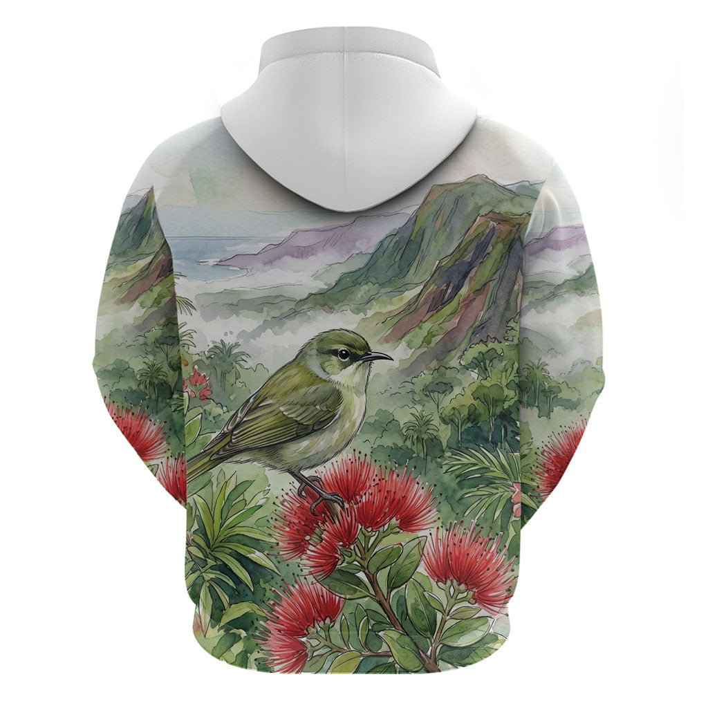 Aloha Hawaii Creeper Ohia Lehua Watercolor Hoodie