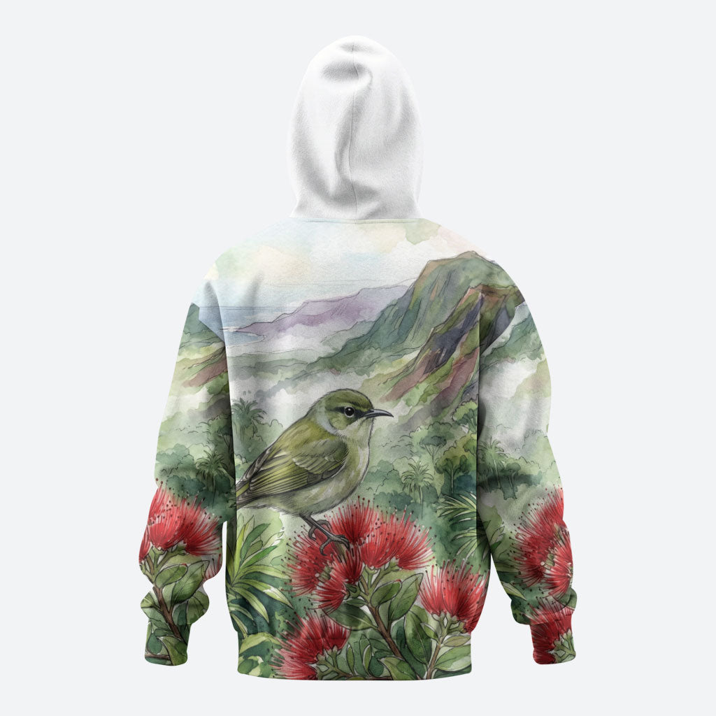 Aloha Hawaii Creeper Ohia Lehua Watercolor Hoodie
