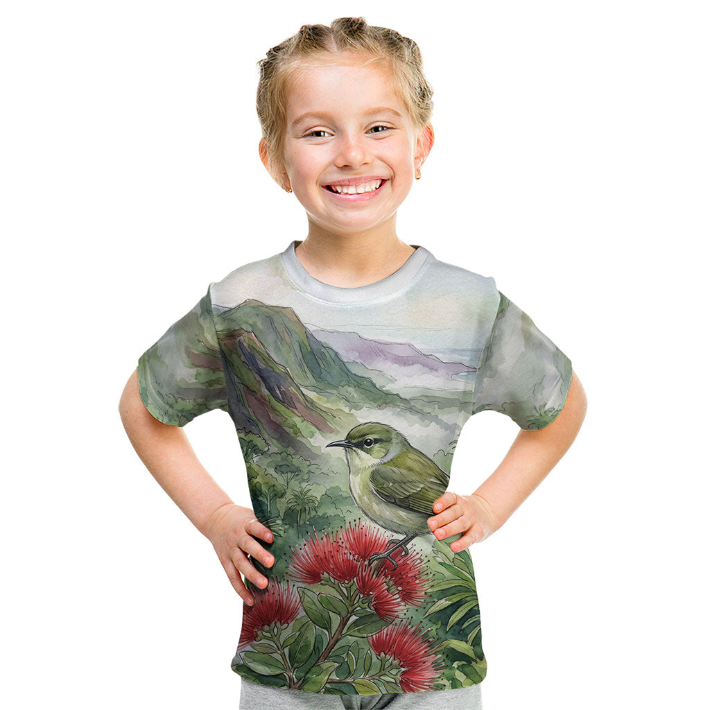 Aloha Hawaii Creeper Ohia Lehua Watercolor Kid T Shirt