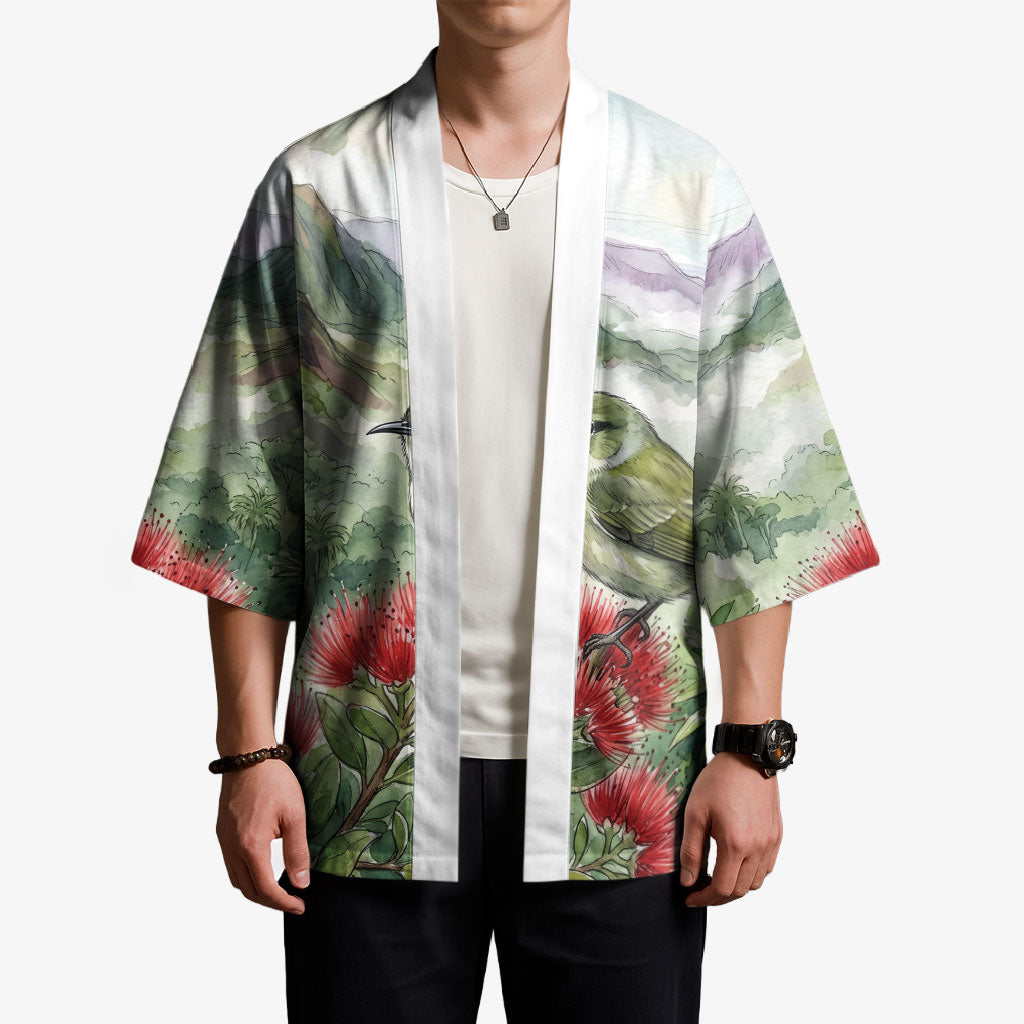 Aloha Hawaii Creeper Ohia Lehua Watercolor Kimono LT14 - Polynesian Pride