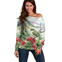 Aloha Hawaii Creeper Ohia Lehua Watercolor Off Shoulder Sweater