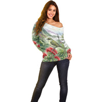 Aloha Hawaii Creeper Ohia Lehua Watercolor Off Shoulder Sweater