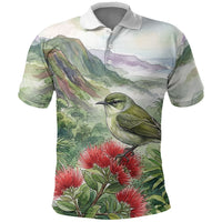 Aloha Hawaii Creeper Ohia Lehua Watercolor Polo Shirt LT14 Watercolor - Polynesian Pride