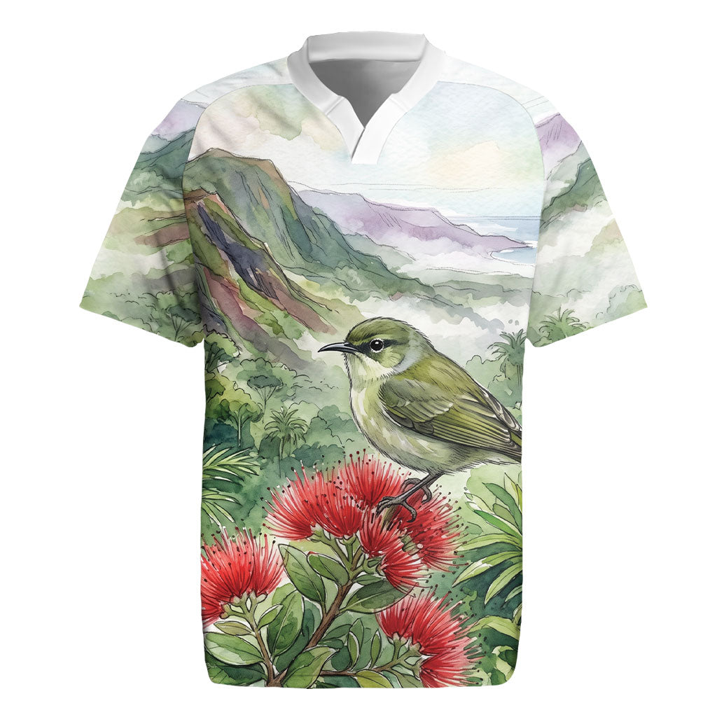 Aloha Hawaii Creeper Ohia Lehua Watercolor Rugby Jersey