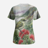 Aloha Hawaii Creeper Ohia Lehua Watercolor Scrub Top LT14 - Polynesian Pride