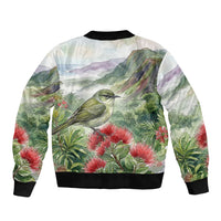 Aloha Hawaii Creeper Ohia Lehua Watercolor Sleeve Zip Bomber Jacket