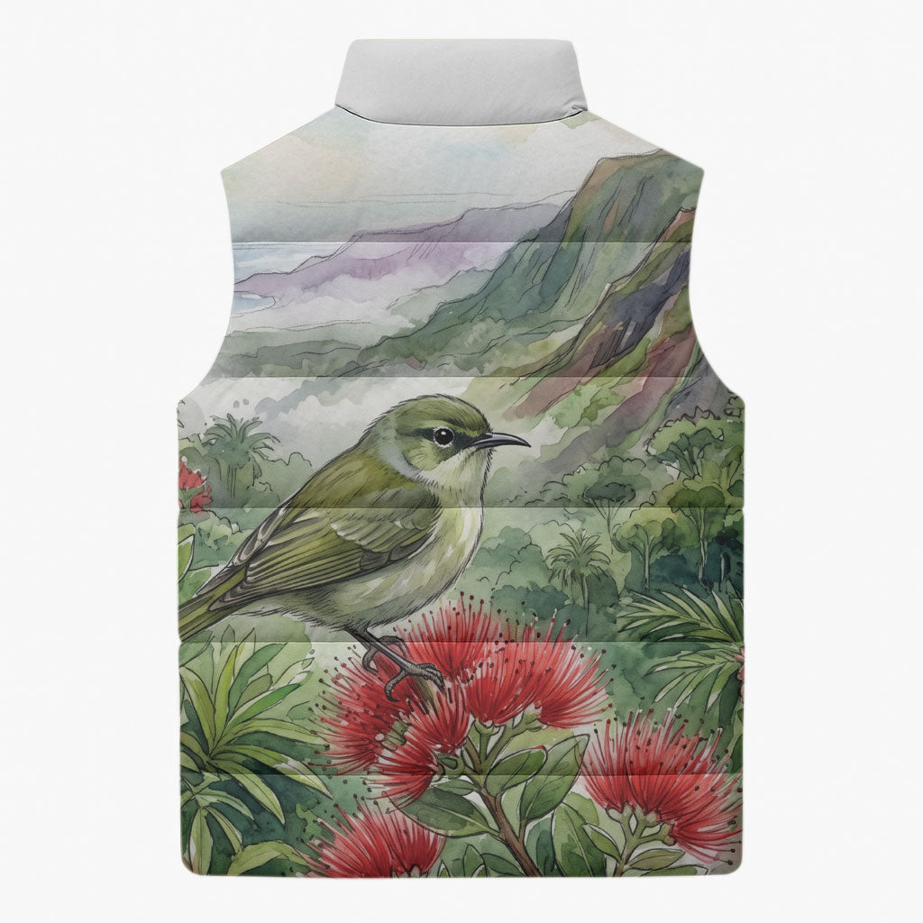 Aloha Hawaii Creeper Ohia Lehua Watercolor Sleeveless Puffer Jacket LT14 - Polynesian Pride
