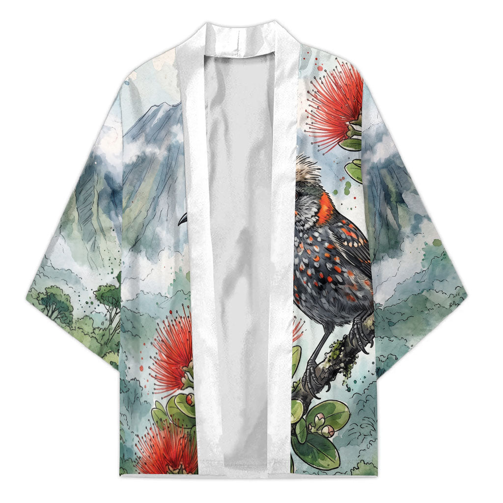 Aloha Hawaii Akohekohe Ohia Lehua Watercolor Kimono