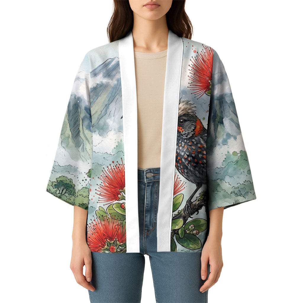 Aloha Hawaii Akohekohe Ohia Lehua Watercolor Kimono
