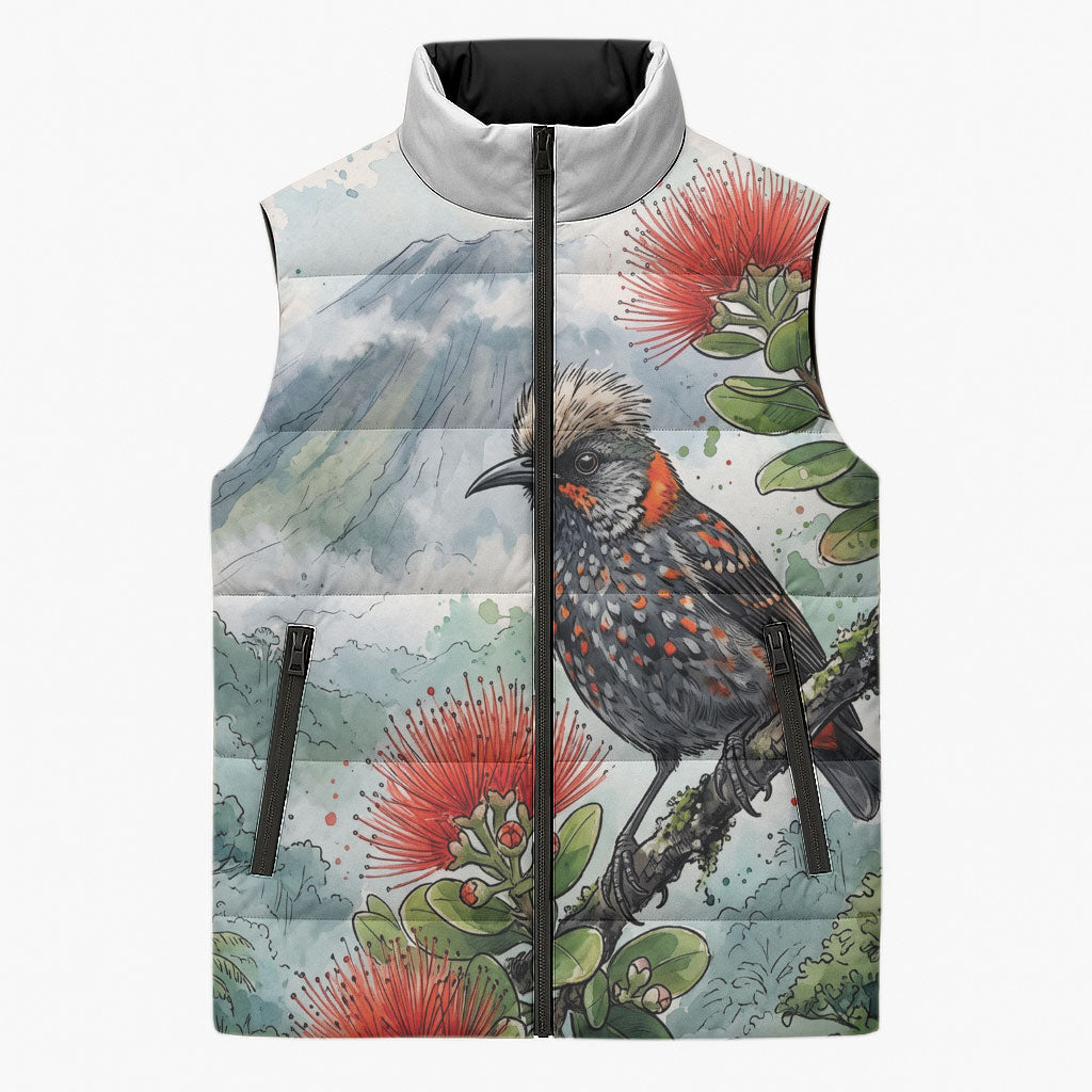 Aloha Hawaii Akohekohe Ohia Lehua Watercolor Sleeveless Puffer Jacket LT14 Unisex Watercolor - Polynesian Pride