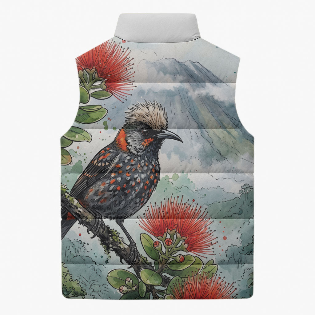 Aloha Hawaii Akohekohe Ohia Lehua Watercolor Sleeveless Puffer Jacket LT14 - Polynesian Pride