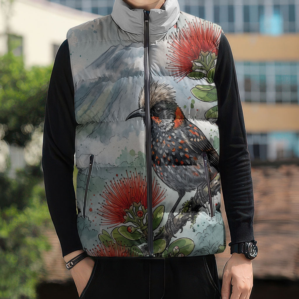Aloha Hawaii Akohekohe Ohia Lehua Watercolor Sleeveless Puffer Jacket LT14 - Polynesian Pride