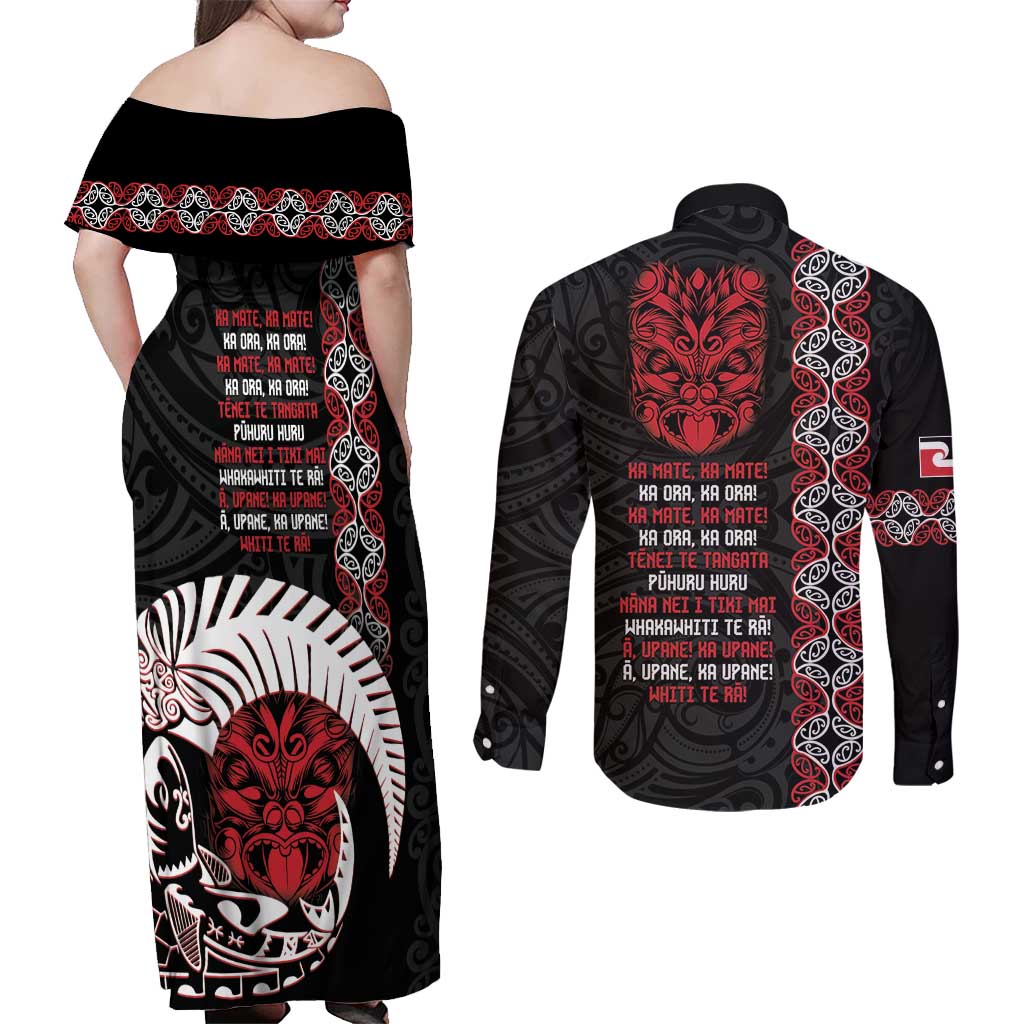 Aotearoa Toitu Te Tiriti Couples Matching Off Shoulder Maxi Dress and Long Sleeve Button Shirt Honour The Treaty Maori Haka LT14 - Polynesian Pride
