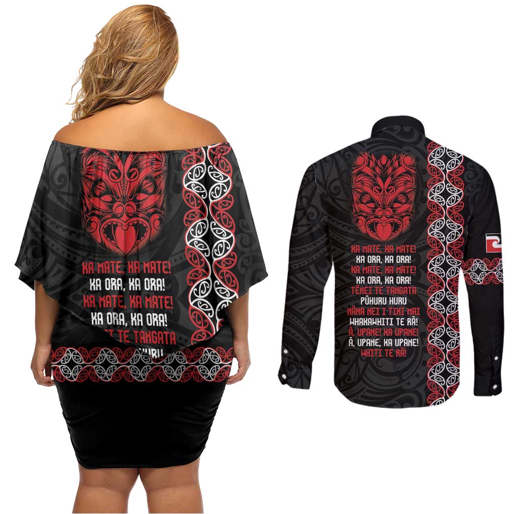 Aotearoa Toitu Te Tiriti Couples Matching Off Shoulder Short Dress and Long Sleeve Button Shirt Honour The Treaty Maori Haka LT14 - Polynesian Pride