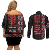 Aotearoa Toitu Te Tiriti Couples Matching Off Shoulder Short Dress and Long Sleeve Button Shirt Honour The Treaty Maori Haka LT14 - Polynesian Pride