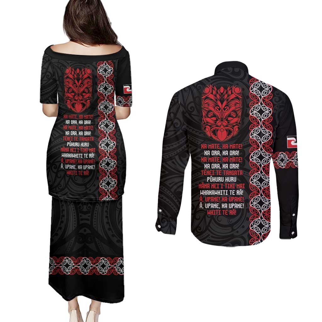 Aotearoa Toitu Te Tiriti Couples Matching Puletasi and Long Sleeve Button Shirt Honour The Treaty Maori Haka LT14 - Polynesian Pride