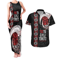 Aotearoa Toitu Te Tiriti Couples Matching Tank Maxi Dress and Hawaiian Shirt Honour The Treaty Maori Haka LT14 Black - Polynesian Pride