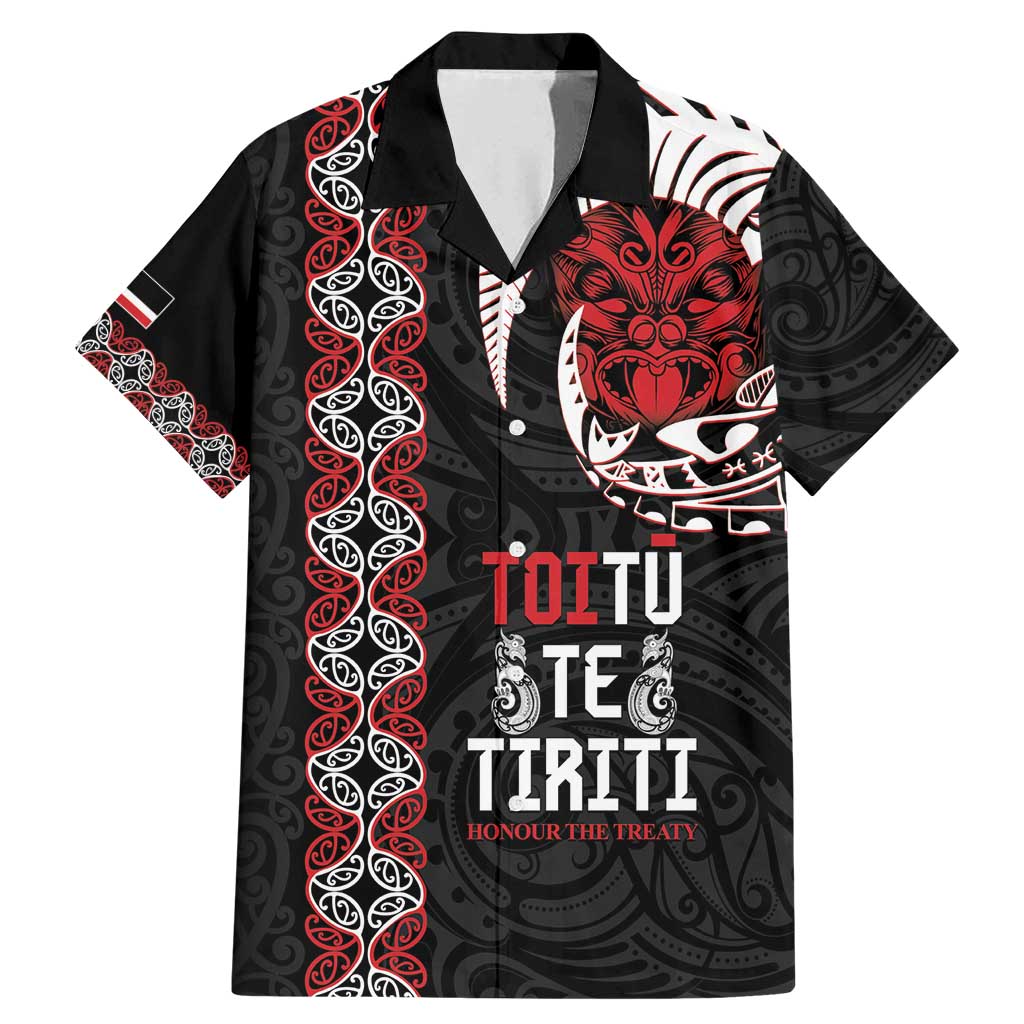 Aotearoa Toitu Te Tiriti Family Matching Mermaid Dress and Hawaiian Shirt Honour The Treaty Maori Haka LT14 Dad's Shirt - Short Sleeve Black - Polynesian Pride