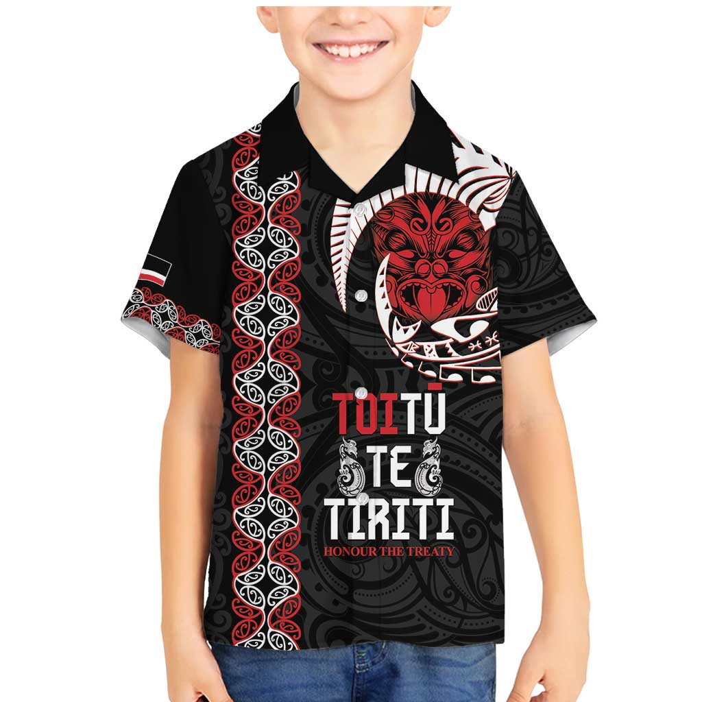 Aotearoa Toitu Te Tiriti Family Matching Mermaid Dress and Hawaiian Shirt Honour The Treaty Maori Haka LT14 Son's Shirt Black - Polynesian Pride