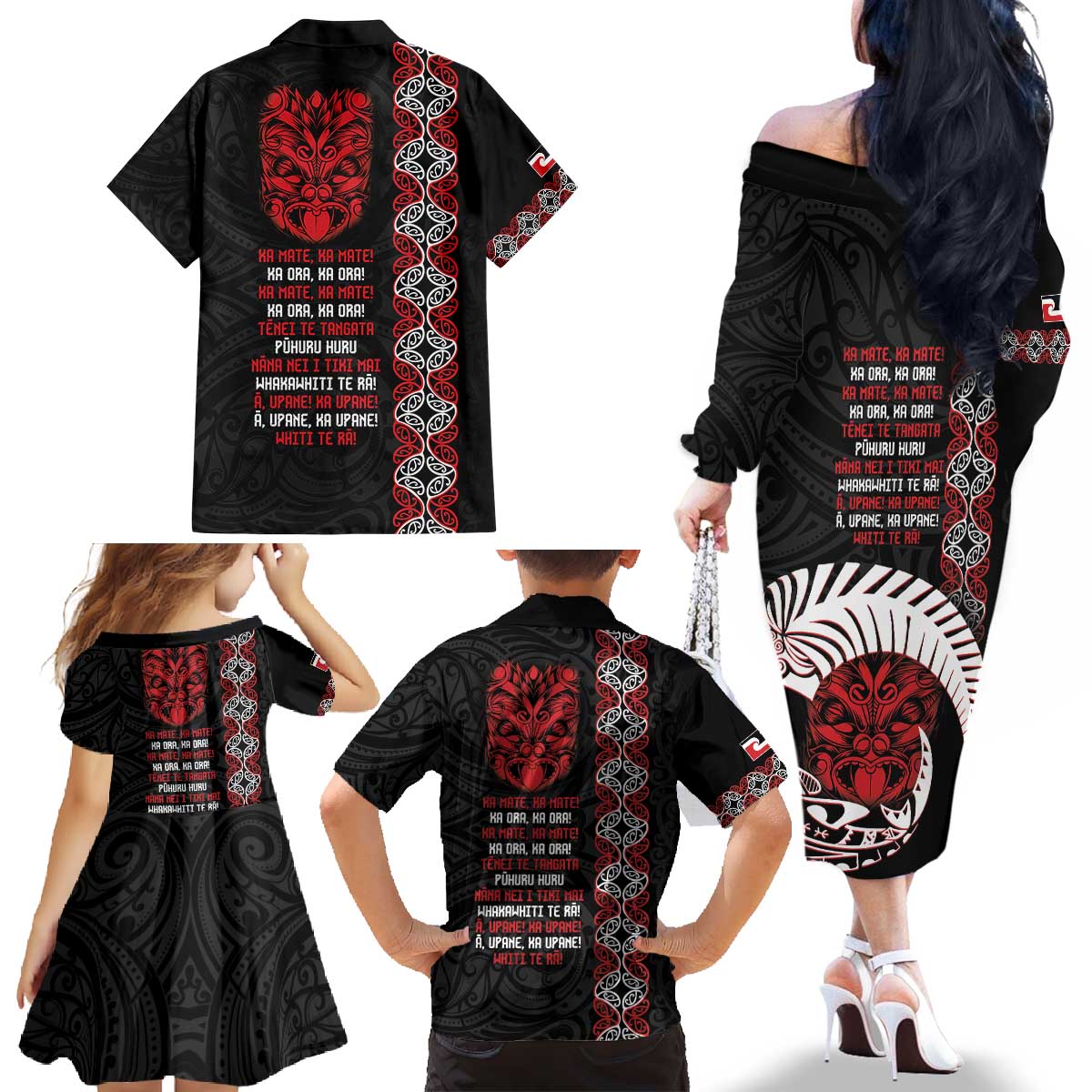 Aotearoa Toitu Te Tiriti Family Matching Off The Shoulder Long Sleeve Dress and Hawaiian Shirt Honour The Treaty Maori Haka LT14 - Polynesian Pride