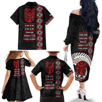 Aotearoa Toitu Te Tiriti Family Matching Off The Shoulder Long Sleeve Dress and Hawaiian Shirt Honour The Treaty Maori Haka LT14 - Polynesian Pride