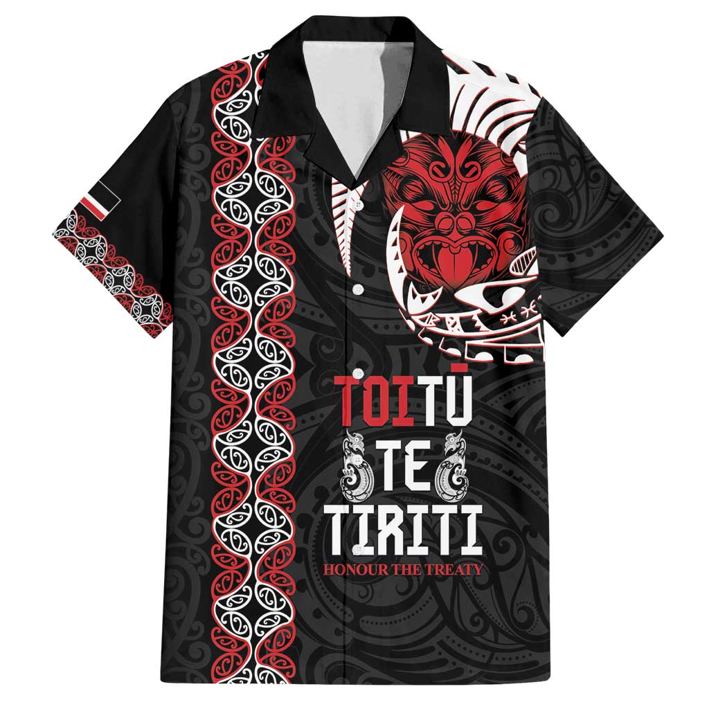 Aotearoa Toitu Te Tiriti Family Matching Off Shoulder Maxi Dress and Hawaiian Shirt Honour The Treaty Maori Haka LT14 Dad's Shirt - Short Sleeve Black - Polynesian Pride