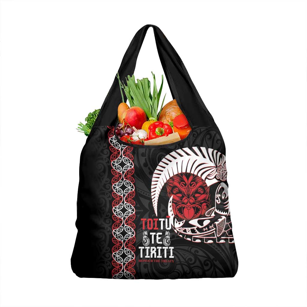 Aotearoa Toitu Te Tiriti Grocery Bag Honour The Treaty Maori Haka LT14 1-pack One Size Black - Polynesian Pride