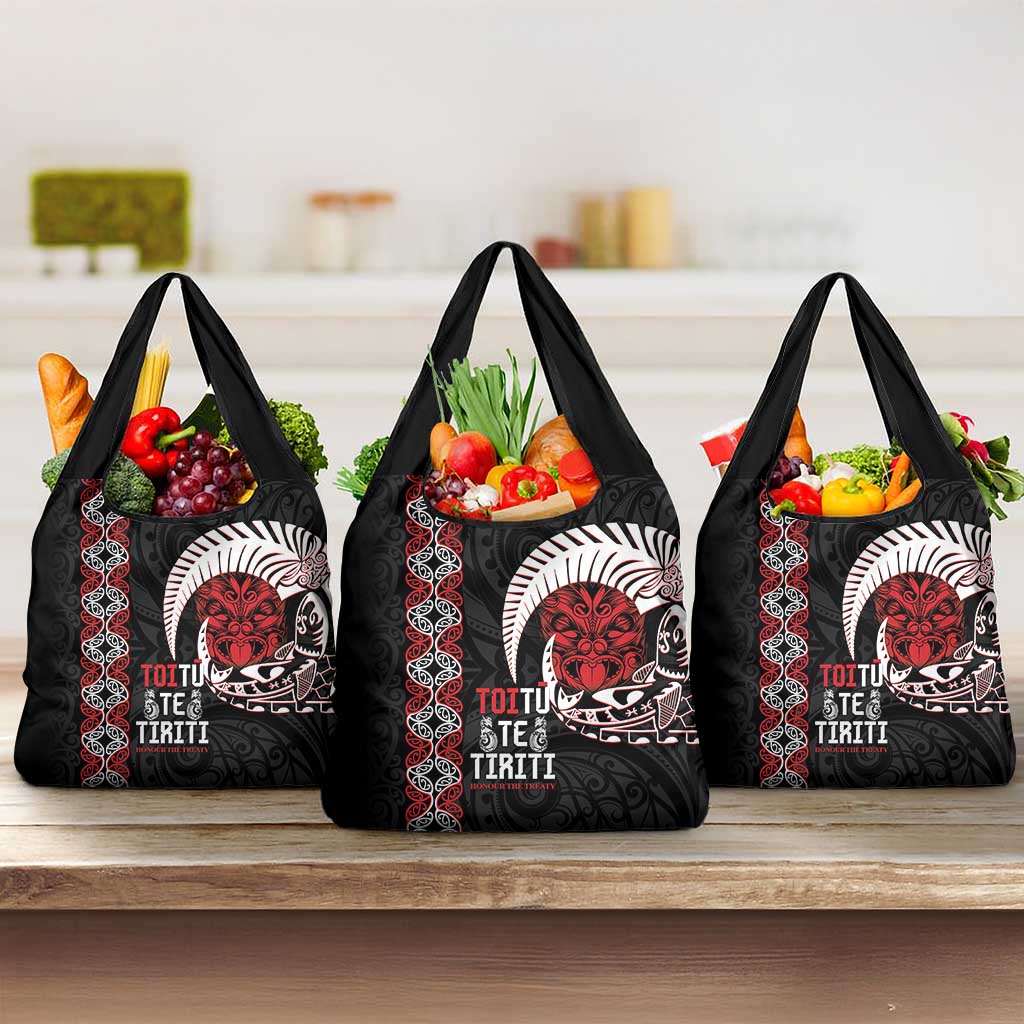Aotearoa Toitu Te Tiriti Grocery Bag Honour The Treaty Maori Haka LT14 3-pack One Size Black - Polynesian Pride