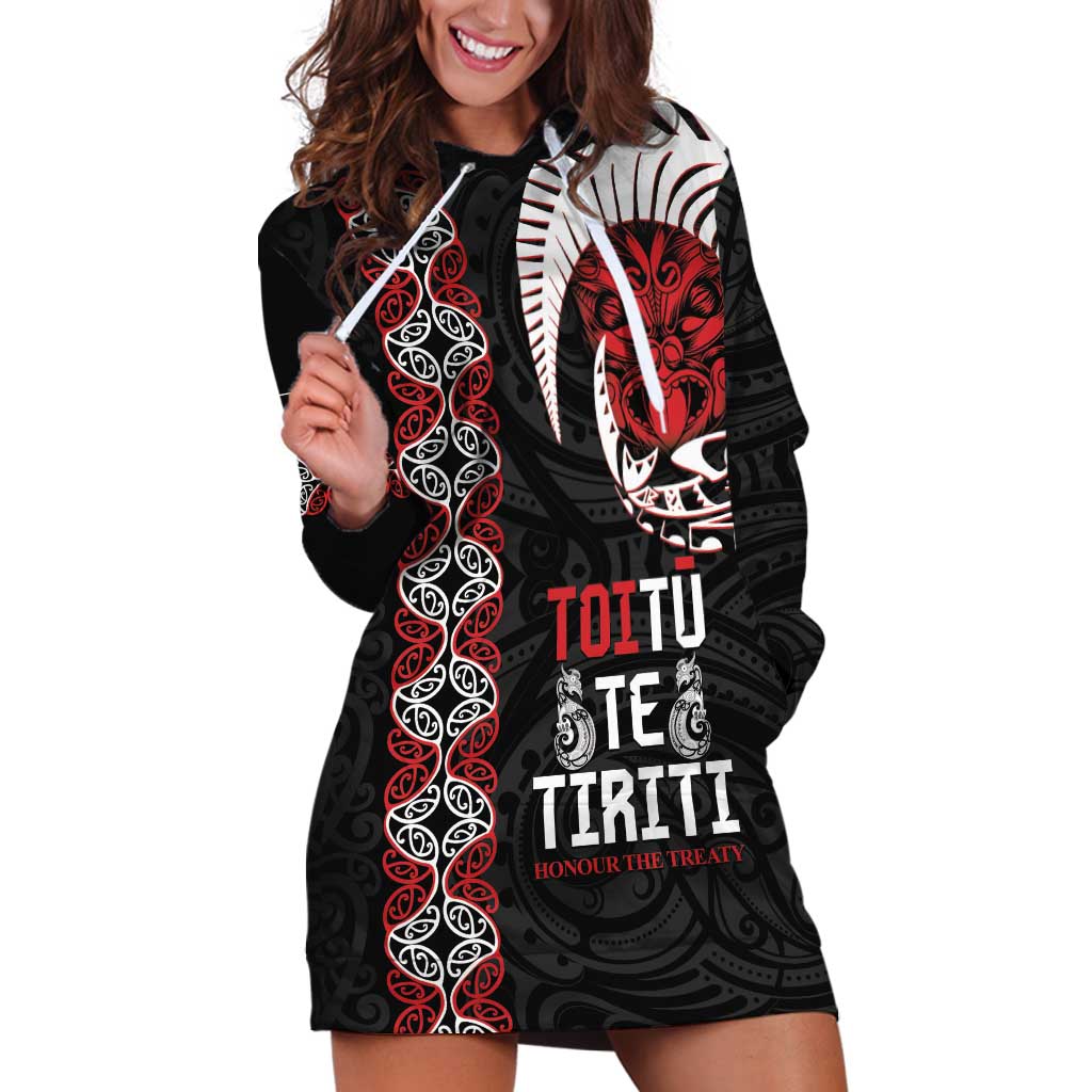 Aotearoa Toitu Te Tiriti Hoodie Dress Honour The Treaty Maori Haka LT14 Black - Polynesian Pride