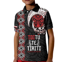 Aotearoa Toitu Te Tiriti Kid Polo Shirt Honour The Treaty Maori Haka LT14 Kid Black - Polynesian Pride