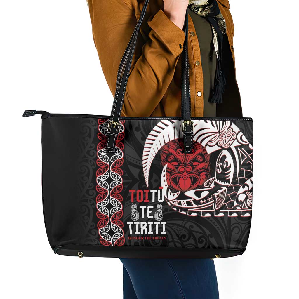 Aotearoa Toitu Te Tiriti Leather Tote Bag Honour The Treaty Maori Haka LT14 - Polynesian Pride