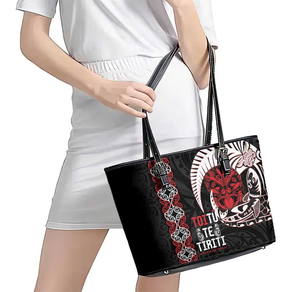 Aotearoa Toitu Te Tiriti Leather Tote Bag Honour The Treaty Maori Haka LT14 - Polynesian Pride