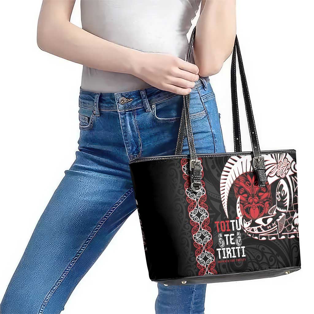 Aotearoa Toitu Te Tiriti Leather Tote Bag Honour The Treaty Maori Haka LT14 - Polynesian Pride